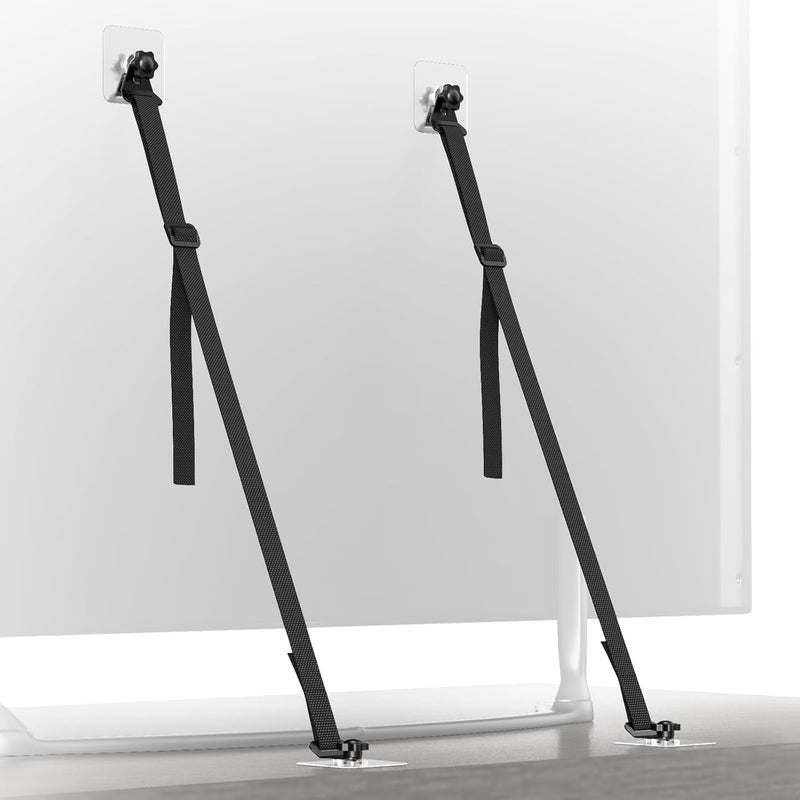 IMtKotW 2 Pcs Tv Safety Straps Adjustable,No Drill Anti Tip Furniture Anchors for Baby Proofing,Adhesive/Screw Fastening Type Furniture Wall Anchor, Earthquake Straps - Image 1